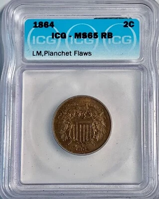 1864 LG MOTTO 2c ICG MS 65 RB FREE SHIPPING  - Image 1 of 3