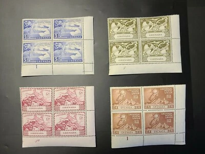 GRENADA 1949 KGVI UPU SET 75th AVNNIVERSARY PLATES #1 & 1A BLOCK of 4 MINT NH - Image 1 of 4