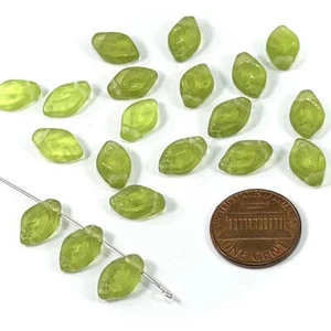 Czech Druk Glass Beads Small Leaf Top Hole Across 12x8mm Green Olivine Matt 20pc - Picture 1 of 1