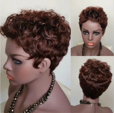 Peluca sintética marrón oscuro en capas onda natural pelucas cortas Pixie Curt para mujer Foto 1 de 4