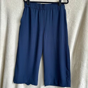 H&M Blue Flowy Cropped Wide Leg Gaucho Culottes Pants Size 12 NWT - Picture 1 of 5