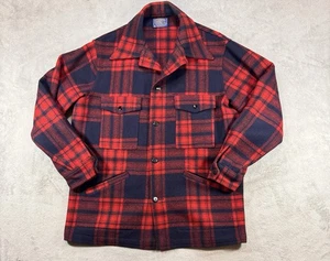 Vintage Pendleton Mackinaw Cruiser Virgin Wool Red Buffalo Plaid Jacket Size L. - Picture 1 of 5