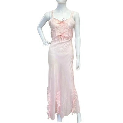 Vtg 40s 50s Pink Lace Trim Long Slip Dress Sheer Cotton Nightgown Ms Collegiate - Image 1 of 4