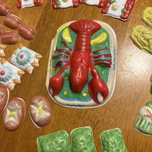 Vtg. 1960s Molded Play Toy/ Food 46 Piece Play Kitchen Lot - Picture 1 of 13