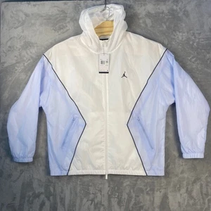 Jordan Brand Mens XXL Lightweight Hooded Windbreaker Jacket White Blue NWT Gift - Picture 1 of 12