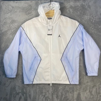Jordan Brand Mens XXL Lightweight Hooded Windbreaker Jacket White Blue NWT Gift - Image 1 of 4