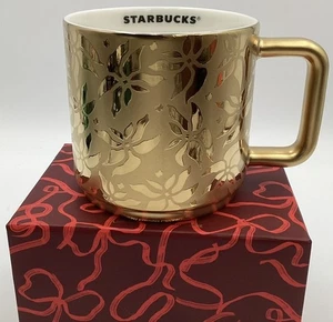 Starbucks 2025 GOLD Poinsettia Mug Christmas Limited Edition Neu mit Box RAR - Bild 1 von 22