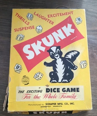 SKUNK 1953 Dice Game Schaper Minn USA Party Board Die Cut Box - Image 1 of 4