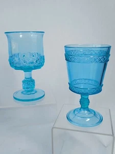 Due Vintage Aqua Blue L.G. Calici di vetro Wright, margherita e cubo, diamante - Foto 1 di 5