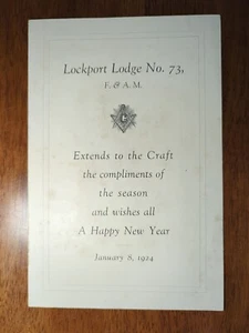 1924 Lockport NY Masonic Lodge 73 New Year Greeting, FJ Smith Home, Officer List - Picture 1 of 4