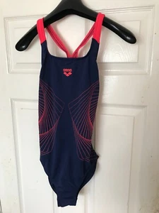 Arena Spiral Vision Swim ProBack One Piece Swimsuit - UK 32 - Navy/fluo Red  - Picture 1 of 2