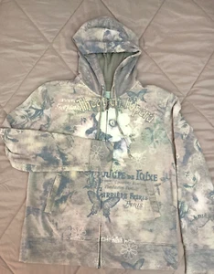 GREEN TEA Full Zip Hoodie Long Sleeve Size L Fits Like M Theatre Opera Floral - Picture 1 of 10