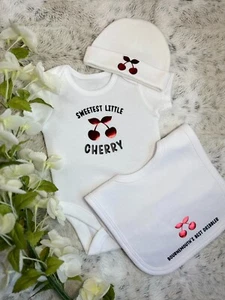 Bournemouth Fan Cherries New Born Gift Set with Baby Grow, Bib, & Beanie Hat - Picture 1 of 11