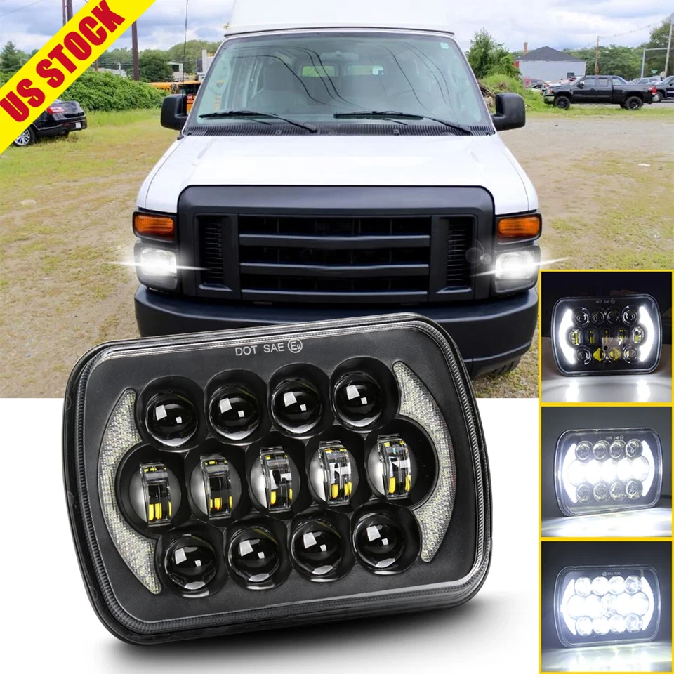 5x7" 7x6 LED Headlight Hi/Lo Beam DRL for Ford E-100 E-150 E-250 E-350 Econoline Foto 1 de 4
