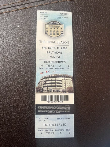 2008 NY Yankees ticket stub full 9/19 Mariano Rivera final save old stadium Cover