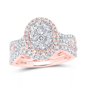 10kt Rose Gold Round Diamond Oval-shape Bridal Wedding Ring Band Set 1 Cttw - Picture 1 of 1