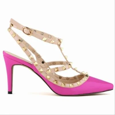 Womens Slingbscks Ladies Strappy Stud Prom Party Shoes Strap Heel Sandals 952-3 - Image 1 of 4