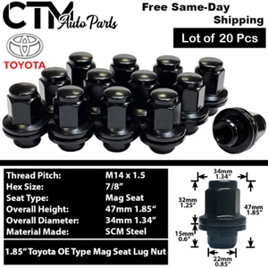 20x Black Toyota Lexus OEM Factory Lug Nuts M14x1.5 Fit Tundra Sequoia LX LS LC - Picture 1 of 4
