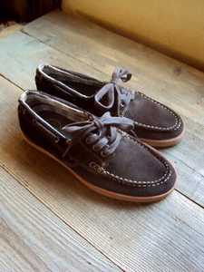 CLARKS Size 7.5 Brown Espresso Suede Leather Casual Comfort Boat Shoes Plaid - Picture 1 of 9