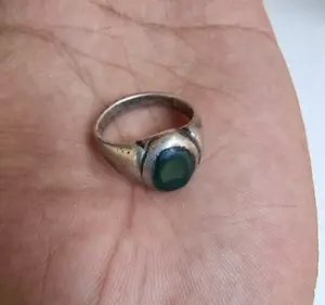 Antiguo anillo antiguo de joyería de plata ajustado con esmeralda, coleccionable - Imagen 1 de 12
