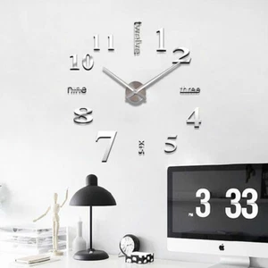 3D DIY Big Wall Clock Mirror Wall Sticker Living Room Home Art Decal Craft Decor - Picture 1 of 15