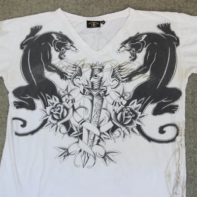 Y2K Christian Audigier футболка мужская XL тату пантера крыло змея кинжал роза - Изображение 1 из 4