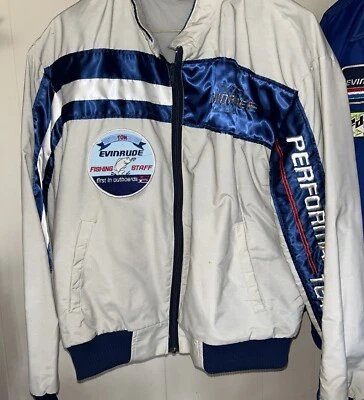 Chaqueta de parches de pesca Evinrude Performance Team vintage años 80 Foto 1 de 4
