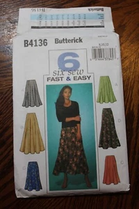 Faldas Butterick B4136 costura princesa en 2 longitudes talla 8-12 patrón SIN CORTAR - Imagen 1 de 3