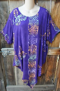 ART TO WEAR 76 ASYMMETRIC HEM TUNIC IN PLUMERIA BY MISSION CANYON,50"B,OS! - Picture 1 of 4