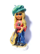 Vintage 1971 Goebel Hippie Mädchen mit Gitarre Hummel Figur 9" signiertes Mikrofon 12.