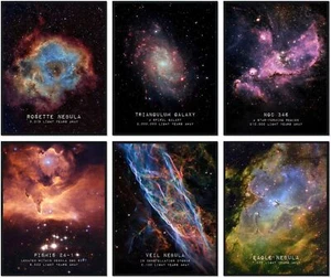 6Pcs Universe Starry Sky Wall Art Outer Space Fantastic Nebula Galaxy Canvas ... - Picture 1 of 7