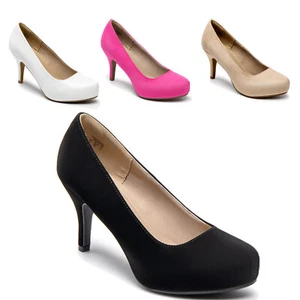 Women Platform Pumps Low Stilettos Heel Round Toe Classic Wedding Dress Shoes US - Picture 1 of 15