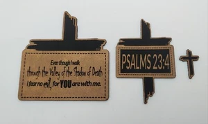 Psalms 23:4 DIY Hat Patch Set - Laser Engraved Faux Leather Iron-on Patches #1 - Picture 1 of 2