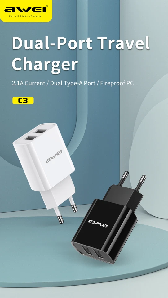 AWEI Testa di Ricarica USB – Adattatore da Parete Compatto, Caricatore Rapido pe Foto 1 de 4