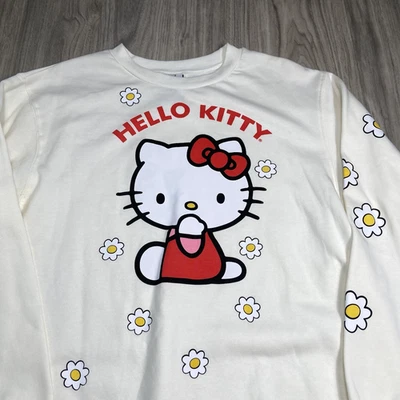 Sudadera Sanrio Hello Kitty Mujer Grande Crema Bioworld Flor Pullover Suéter Foto 1 de 4
