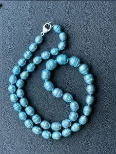 Schöne blaue Honora abgestufte ringelte Süßwasserperlen 18" Halskette C - Bild 1 von 14