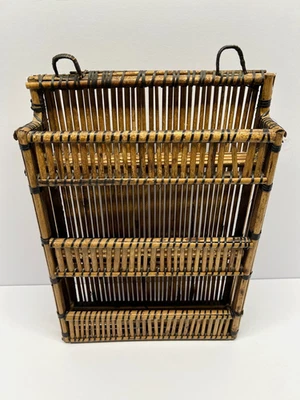 Vintage MCM Tortoiseshell Bamboo & Rattan Wall Shelf 3 Tier Rack Decor Organizer - Image 1 of 4