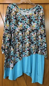 LOGO by LORI GOLDSTEIN Multicolor Stretch Tunic Top Shirt 3/4 Sleeve 5X Pockets! - Picture 1 of 6