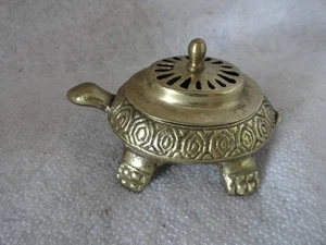 Solid Brass Turtle Incense Burner Trinket Box Etched VTG - Picture 1 of 4
