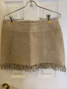 Wet Seal Genuine Suede Fringe Mini Skirt Western Cowgirlcore Cowboy Size 7 Beige - Picture 1 of 6