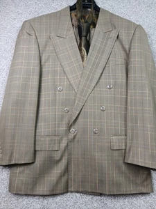 Stacy Adams Suit Mens 46R Olive Plaid Double Breasted Blazer Pants Set 90s VTG - Picture 1 of 22