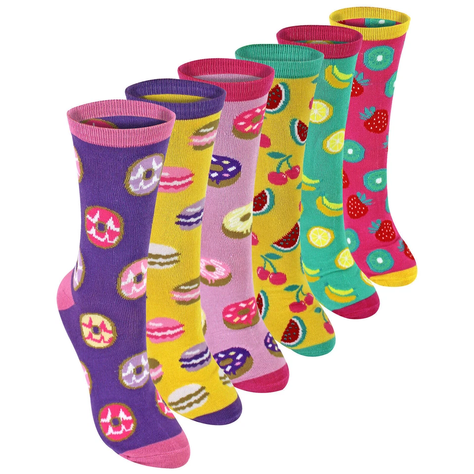 SOCK SNOB 6 Pack Ladies Novelty Food Design Socks | Fun Colourful Bamboo Socks