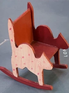 Vtg Dollhouse Miniatures SUE HOLTGE Signed Child’s Cat Rocker Rocking Chair 1:12 - Picture 1 of 8