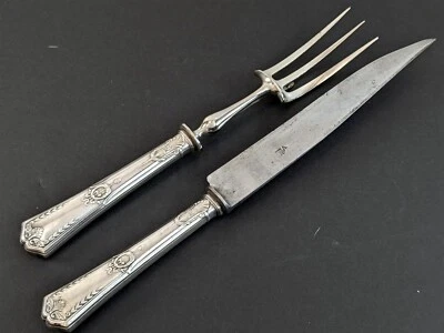 Rouyer V.Langrand EMPIRE Carving Set Knife & Fork Silverplate 1900 CHAMBLY - image 1 of 4