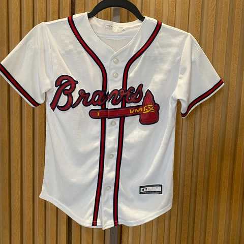 Atlanta Braves Jersey Kids Small White Short Sleeves Baseball Embroidered Boys Cover