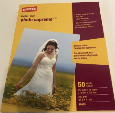 New -  Staples Photo Supreme Paper 8 1/2" x 11" Double Sided Matte 50 Sheet Pack - Image 1 of 4