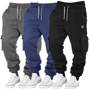 Men's Winter Warm Activewear Cargo Track Pants Fleece Layer Joggers Sweatpants - Picture 1 of 7