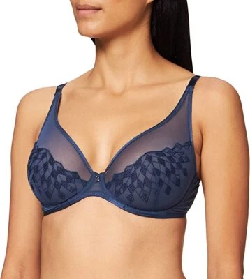 Sutiã de mergulho Chantelle Wagram renda sem forro azul escuro 34D 1441 - Imagem 1 de 4
