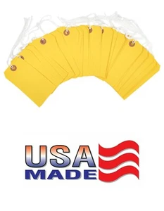 100 Yellow Tags 4 3/4" x 2 3/8" Size 5 Merchandise Inventory Tag with String - Picture 1 of 6