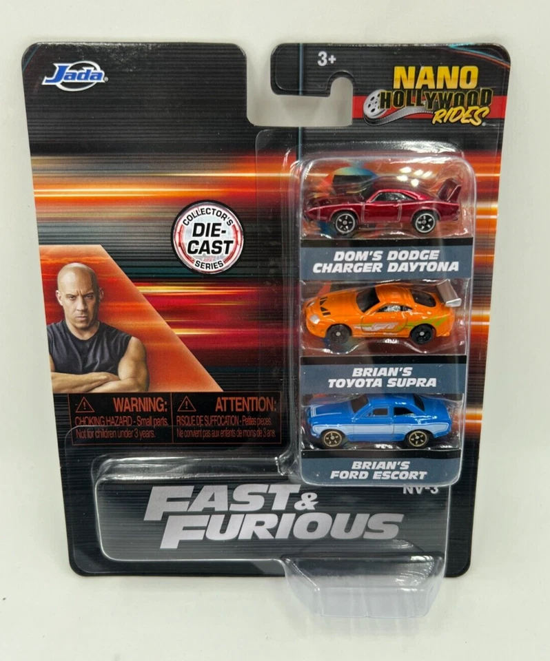 Fast & Furious Dodge Charger Daytona + Toyota Supra + Ford Escort Nano 4 cm g... - Immagine 1 di 1
